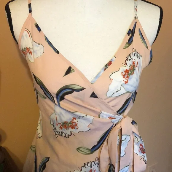 Floral wrap dress-peach with tropical white flowers - Picture 4 of 7